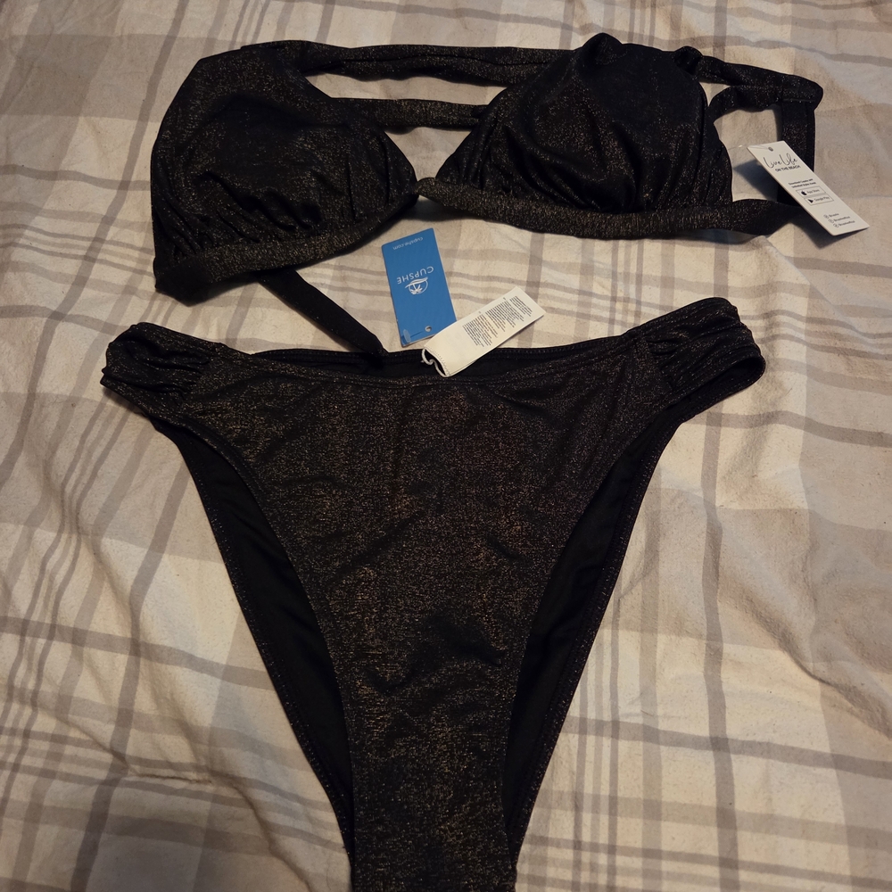 Cupshe Black High-Cut Bikini Set
